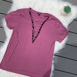Express deep v lace up top